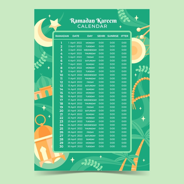 Kostenloser Vektor flache ramadan-kalendervorlage