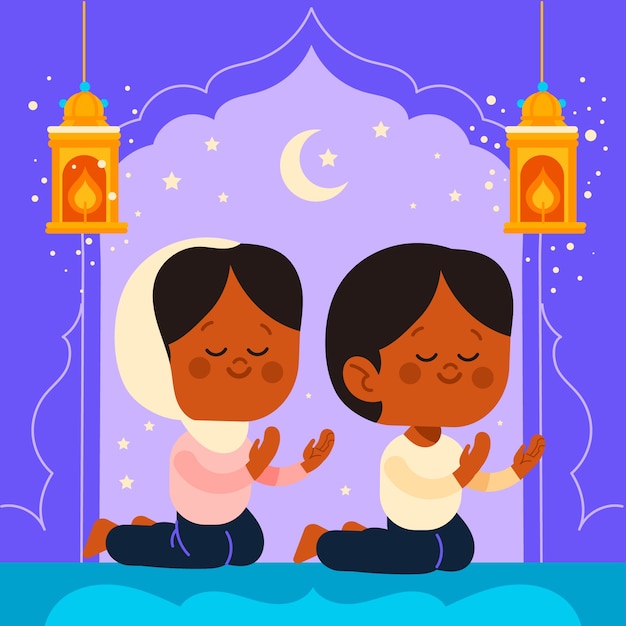 Kostenloser Vektor flache ramadan-kinderillustration