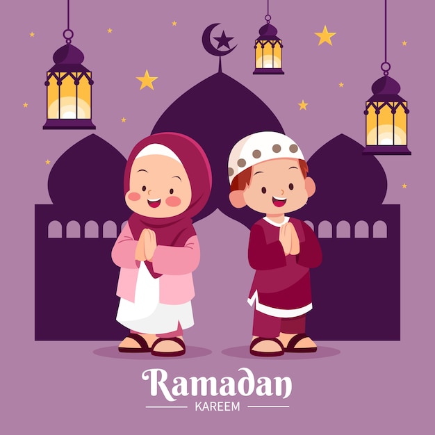 Flache ramadan-kinderillustration