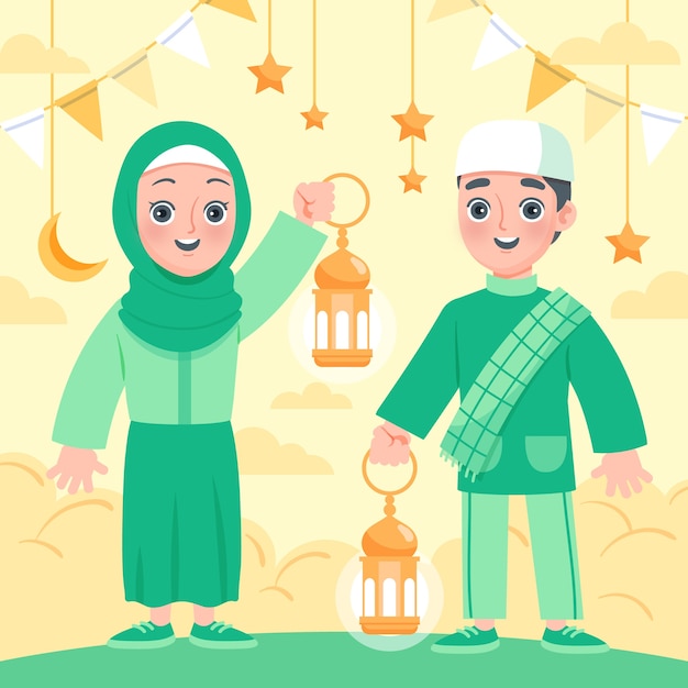 Flache ramadan-kinderillustration