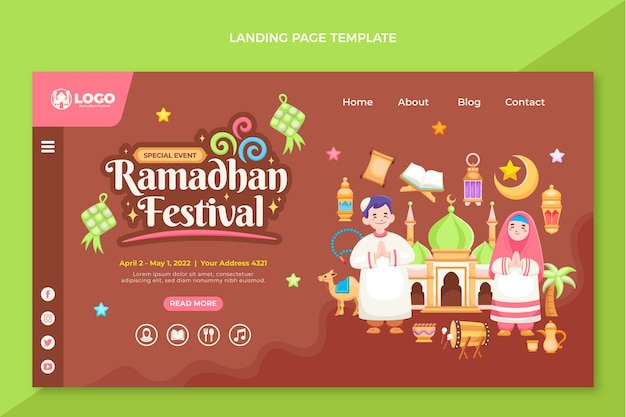 Kostenloser Vektor flache ramadan-landingpage-vorlage