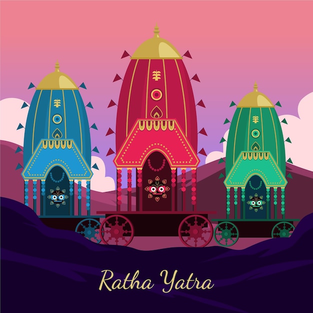 Kostenloser Vektor flache rath yatra feier illustration