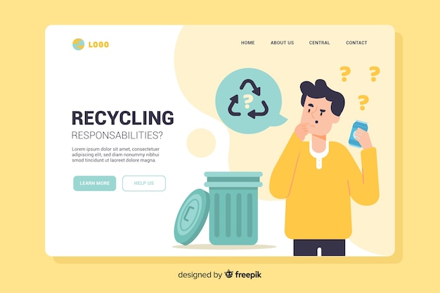 Kostenloser Vektor flache recycling-landingpage-vorlage