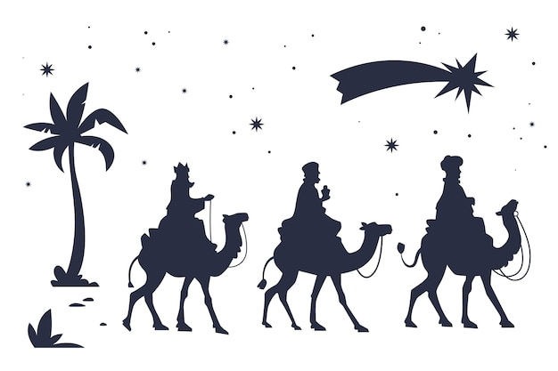 Kostenloser Vektor flache reyes-magos-silhouette-illustration