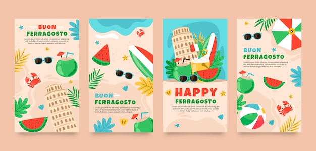 Flache Sammlung von Instagram-Geschichten von Ferragosto