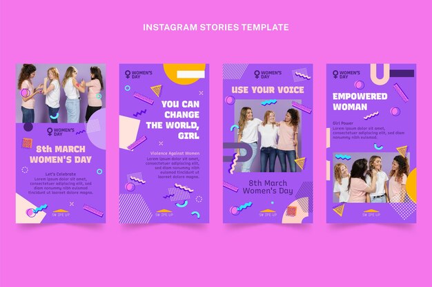 Flache Sammlung von Instagram-Geschichten zum internationalen Frauentag
