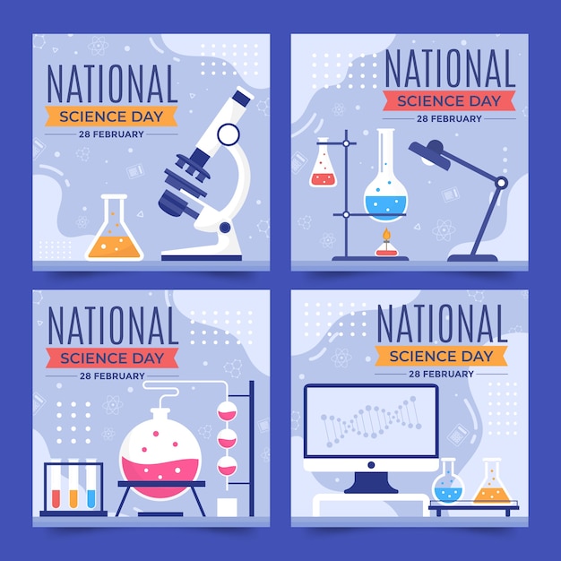 Kostenloser Vektor flache sammlung von instagram-posts zum nationalen wissenschaftstag
