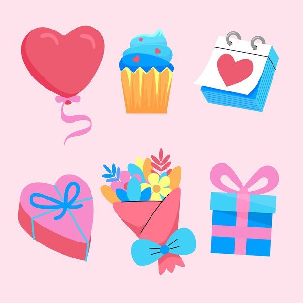 Flache Sammlung von Valentinstag-Aufklebern