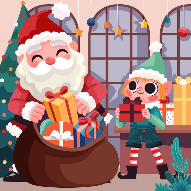 Kostenloser Vektor flache santa-workshop-illustration