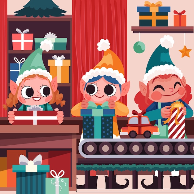 Flache Santa-Workshop-Illustration