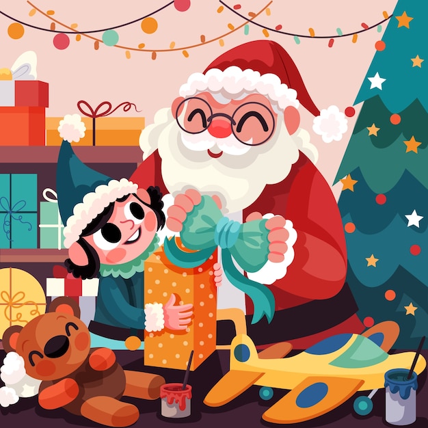 Flache santa-workshop-illustration