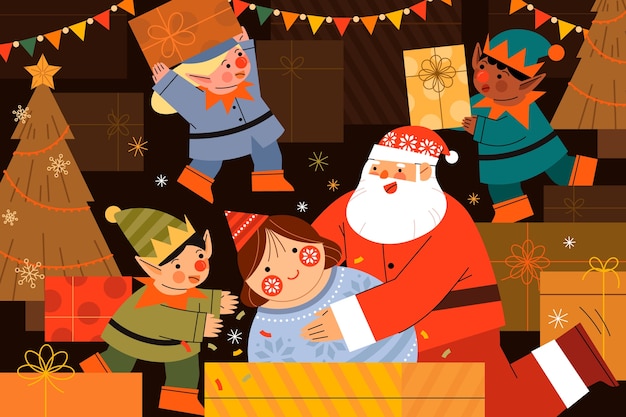 Flache santa-workshop-illustration