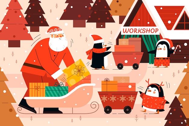 Flache santa-workshop-illustration