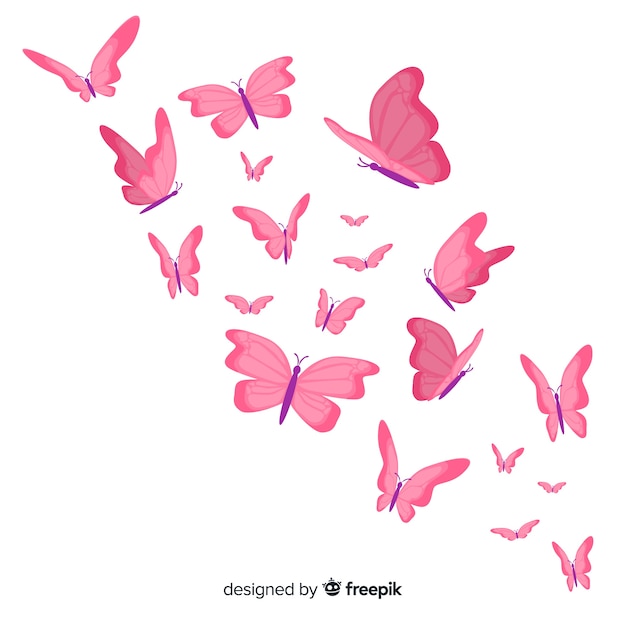 Flache Schmetterlinge, die Hintergrund fliegen
