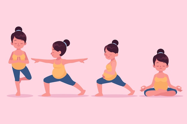 Kostenloser Vektor flache schwangerschafts-yoga-kollektion