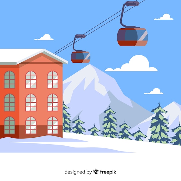 Kostenloser Vektor flache seilbahn winter illustration