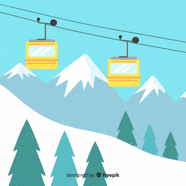 Flache seilbahn winterlandschaft