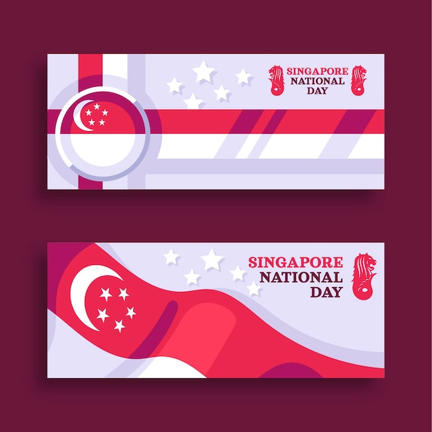 Kostenloser Vektor flache singapur national day banner set