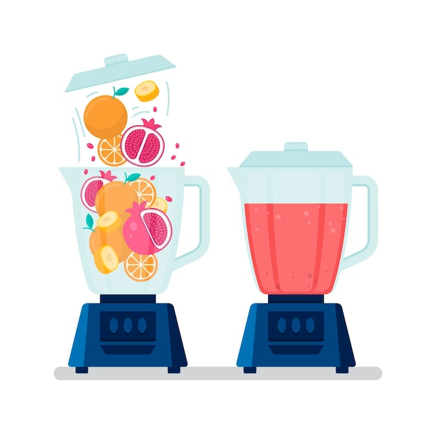 Flache smoothies in der mixerglasillustration