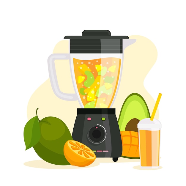 Flache smoothies in der mixerglasillustration