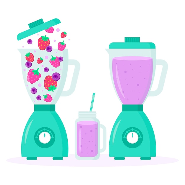 Kostenloser Vektor flache smoothies in der mixerglasillustration