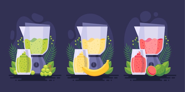 Kostenloser Vektor flache smoothies in der mixerglasillustration