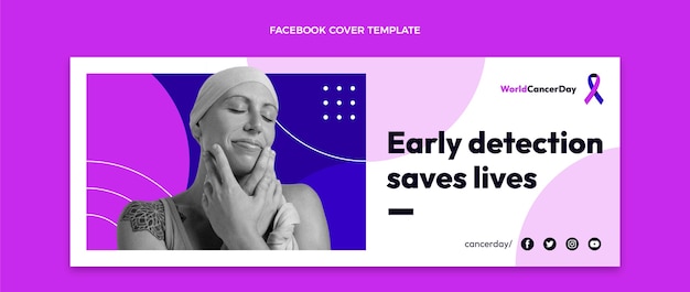Kostenloser Vektor flache social-media-cover-vorlage für den weltkrebstag
