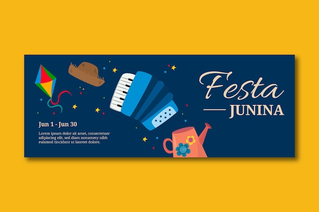 Flache social-media-cover-vorlage für die feier der brasilianischen festas juninas