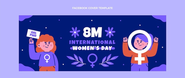 Kostenloser Vektor flache social-media-cover-vorlage zum internationalen frauentag