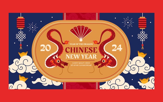 Kostenloser Vektor flache social-media-post-vorlage für die chinesische neujahrsfeier