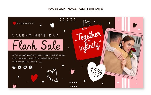 Flache social-media-postvorlage zum valentinstag