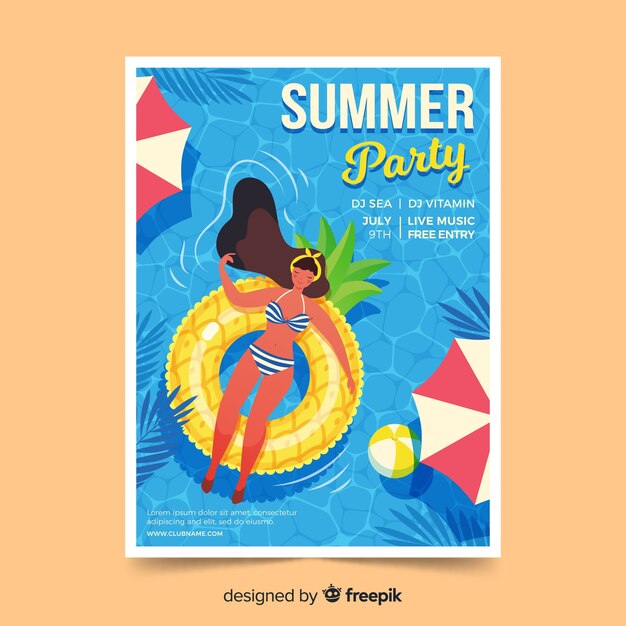 Flache Sommerfestplakatschablone