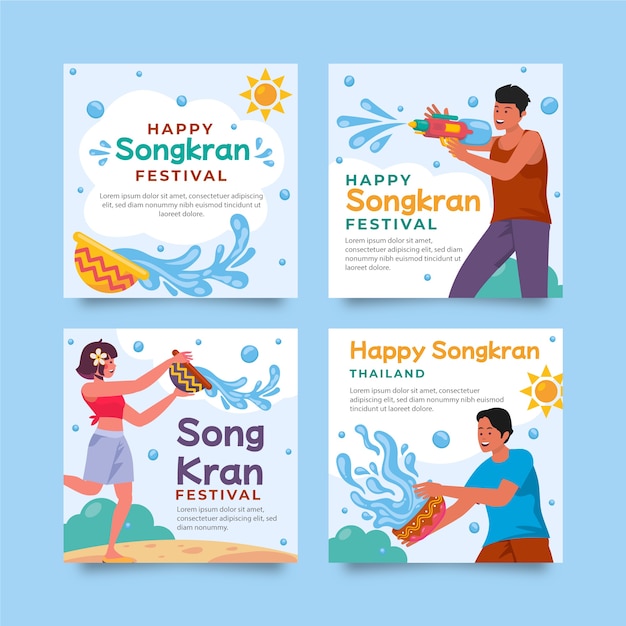 Flache songkran instagram-posts-sammlung