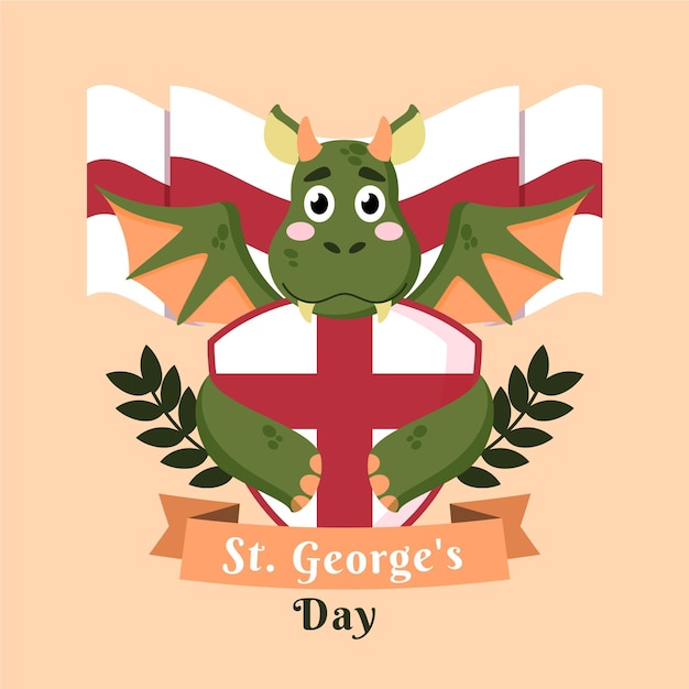 Flache st. george's day illustration mit drachen und schild