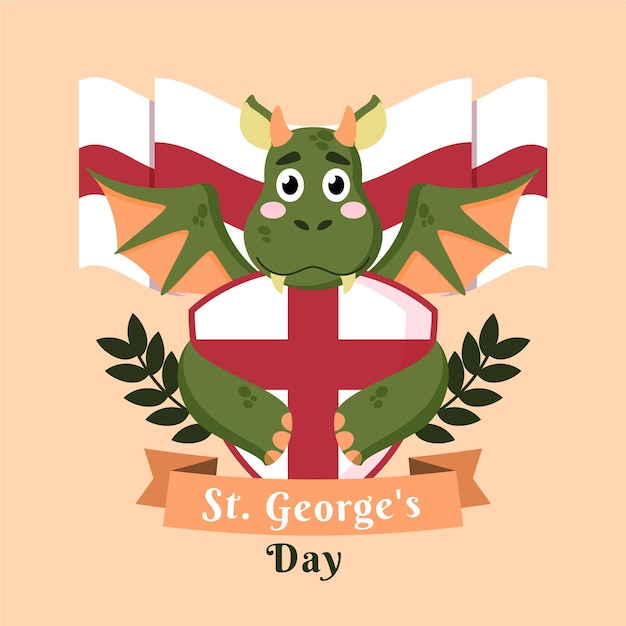 Kostenloser Vektor flache st. george's day illustration mit drachen und schild