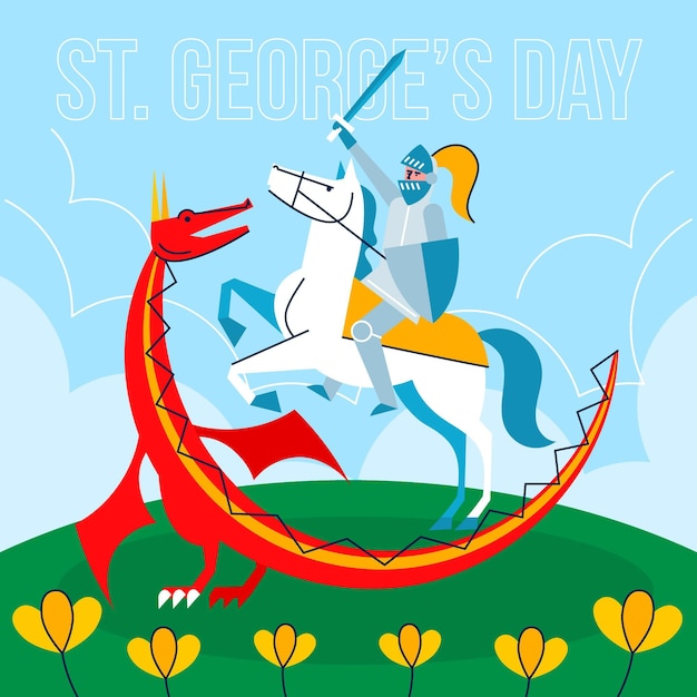 Flache st. george's day illustration mit ritter und drache