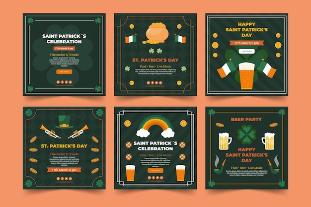 Kostenloser Vektor flache st. patrick's day instagram posts sammlung