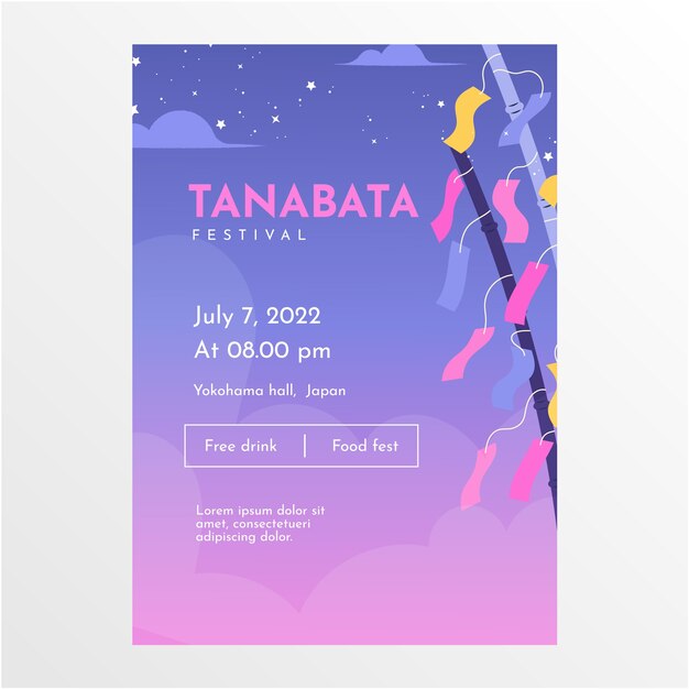 Flache Tanabata vertikale Plakatvorlage mit Ornamenten