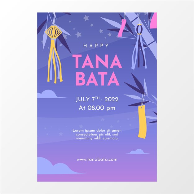 Flache Tanabata vertikale Plakatvorlage mit Ornamenten