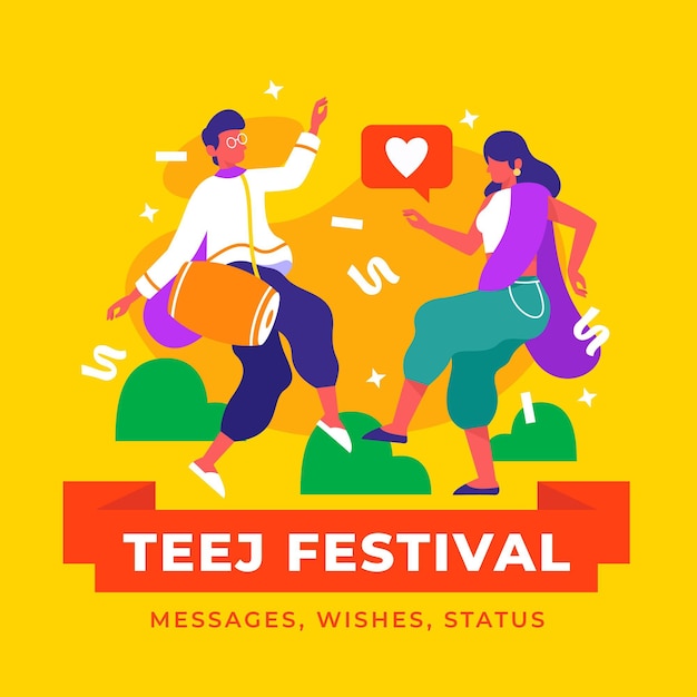 Flache teej-festivalillustration