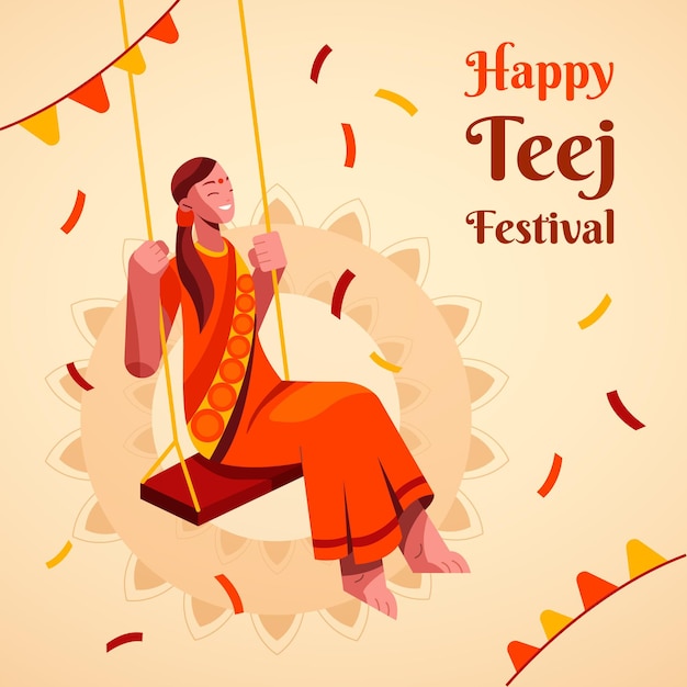 Flache teej-festivalillustration