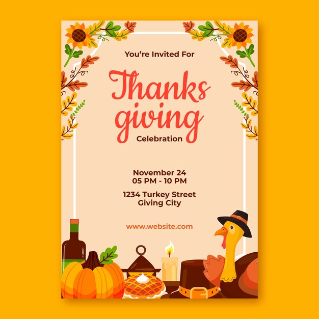 Flache Thanksgiving-Feier-Einladungsvorlage