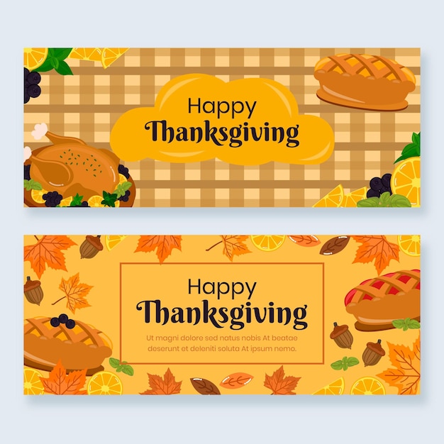 Flache Thanksgiving-horizontale Banner-Set