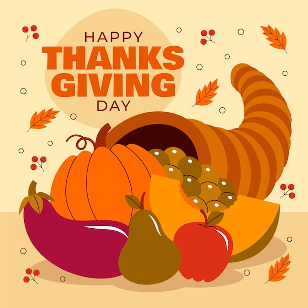 Flache thanksgiving-illustration mit füllhorn