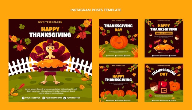 Kostenloser Vektor flache thanksgiving-instagram-posts-sammlung