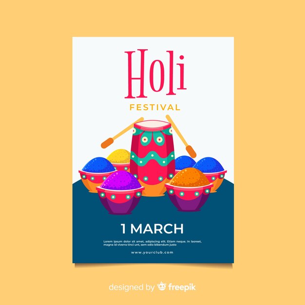 Flache trommel holi festival poster