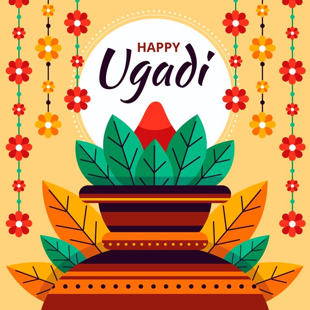 Kostenloser Vektor flache ugadi festillustration