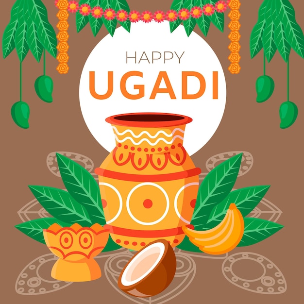 Kostenloser Vektor flache ugadi illustration