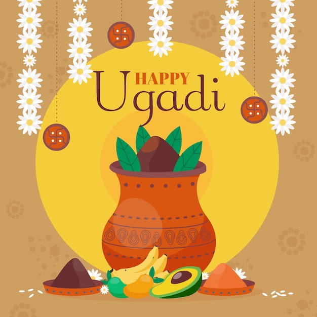 Kostenloser Vektor flache ugadi illustration