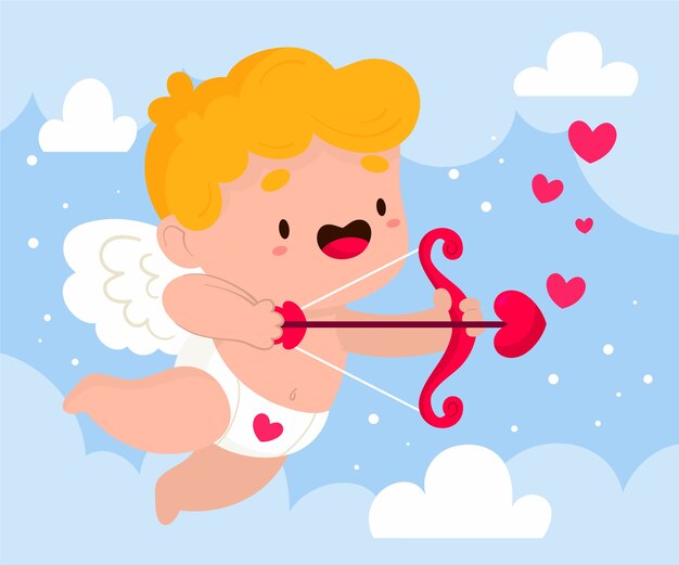 Flache Valentinstag-Amor-Illustration